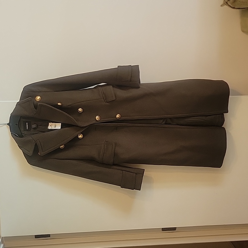 Olive green women's wool blend long